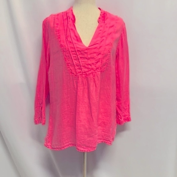 Vineyard Vines 100% Linen V-Neck Tunic Top Bright Pink Size Medium - Picture 2 of 8